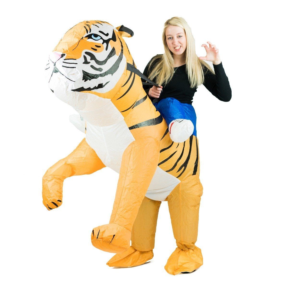 Tiger Costume - Orange & Black Hooded Jumpsuit With Tail, Medium Size, 100% Polyester